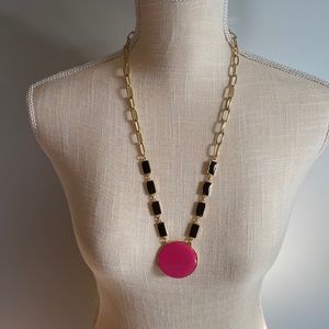 Jewelry Disc Pendant Necklace dark chocolate brown and pink